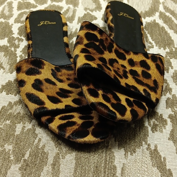J.Crew Cora Tan Leopard Calf Hair Leather Sandals size 8 - Picture 4 of 5